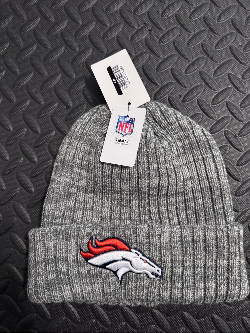NFL Gray Ribbed Cuffed Beanie with Orange/White Broncos Logo